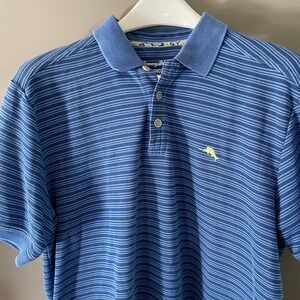 Tommy Bahama IslandZone Mens Medium Blue Striped Pima Cotton Blend Polo Shirt